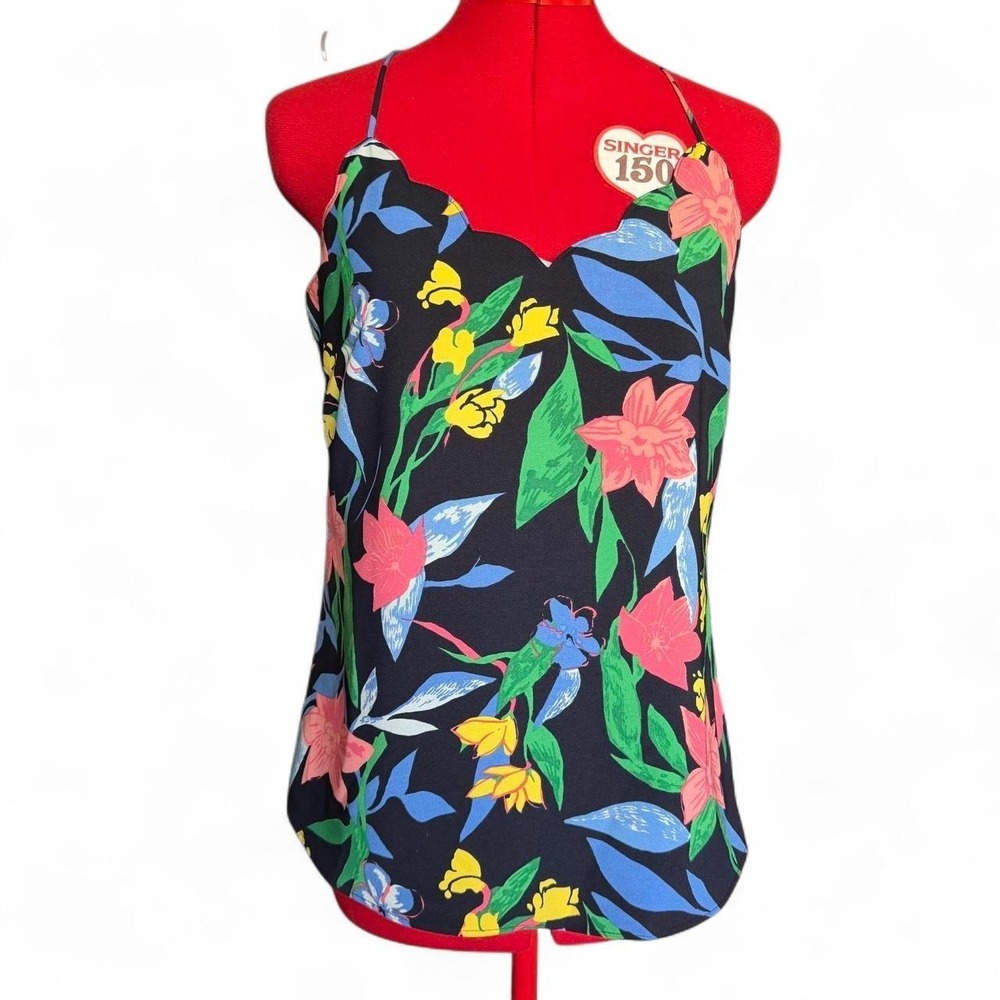 J Crew Multicolored Sleeveless Racerback Tank Top Scalloped Blouse Preppy